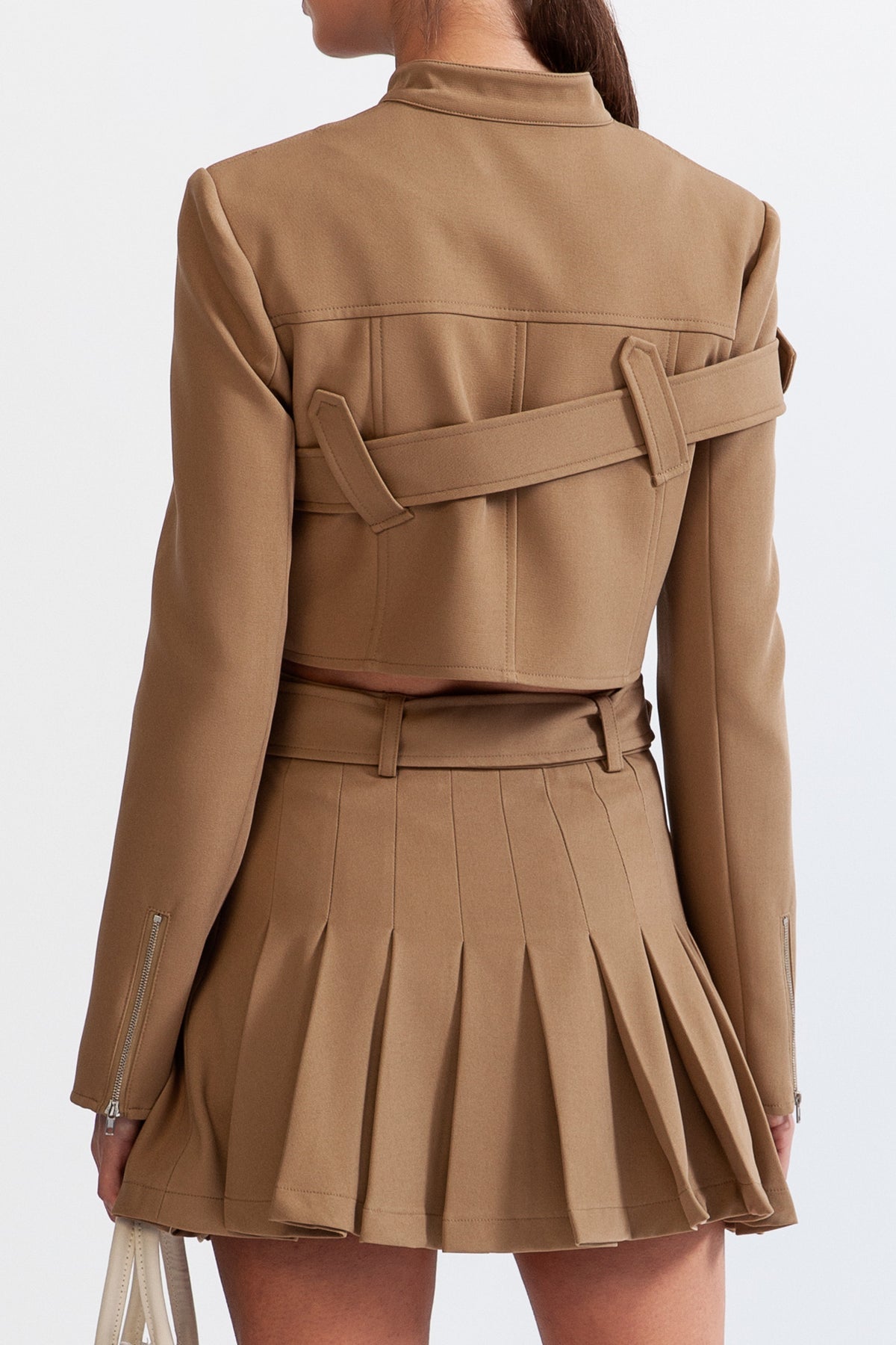 Olivia Oblique Zipper Belted Skirt Set