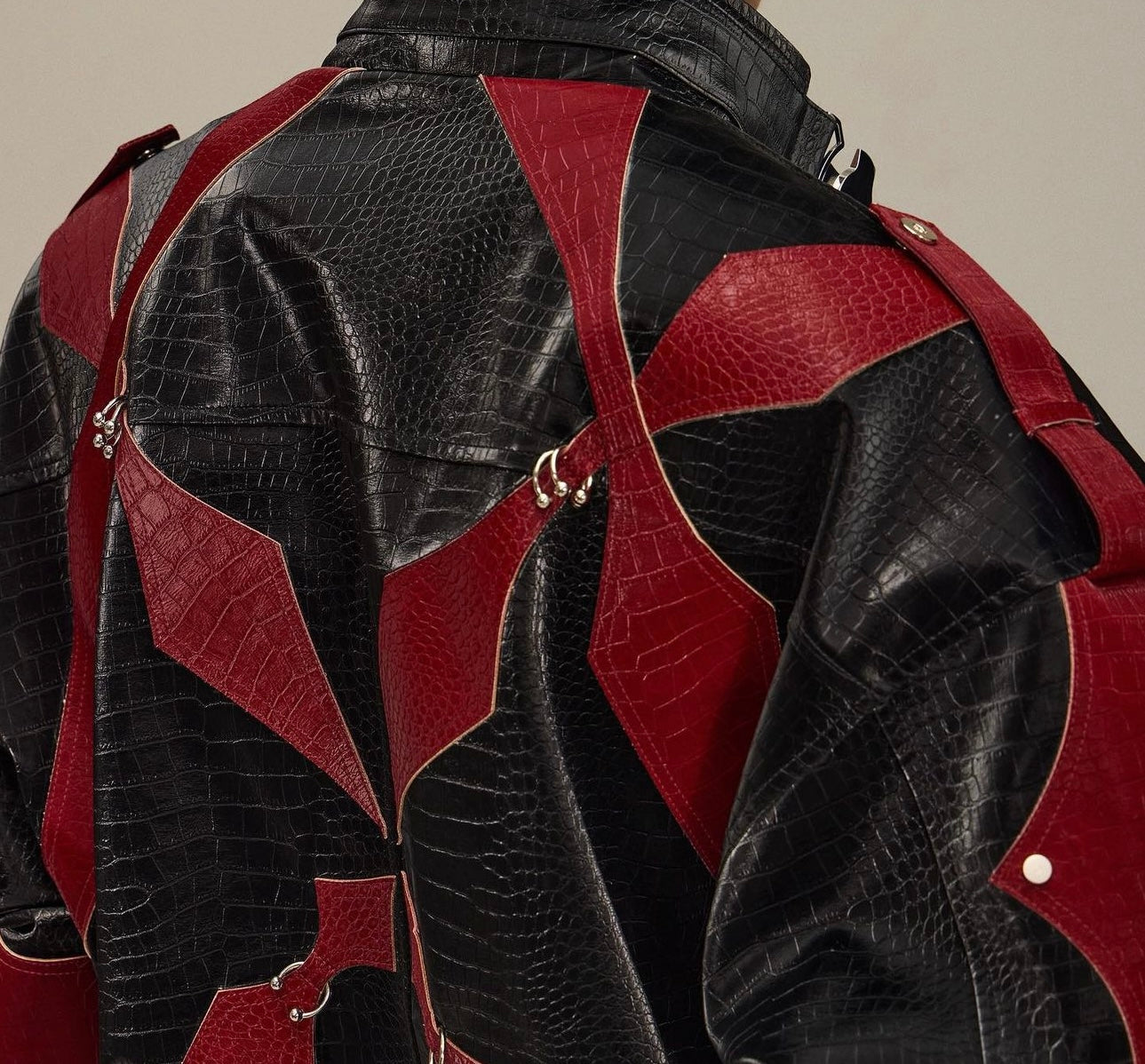 Contrasting Rivet Leather Jacket