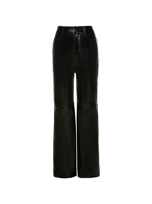 Leyla Leather Straight Leg Trousers, High Waisted Trousers