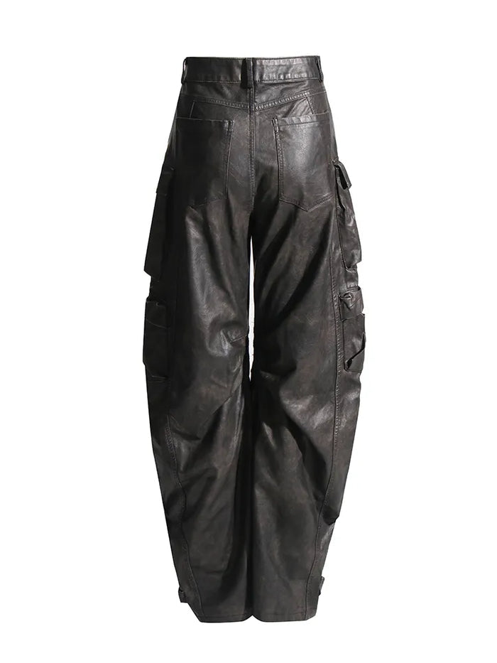 Marley Multi Pocket High Waist Wide Leg Leather Cargo Pants