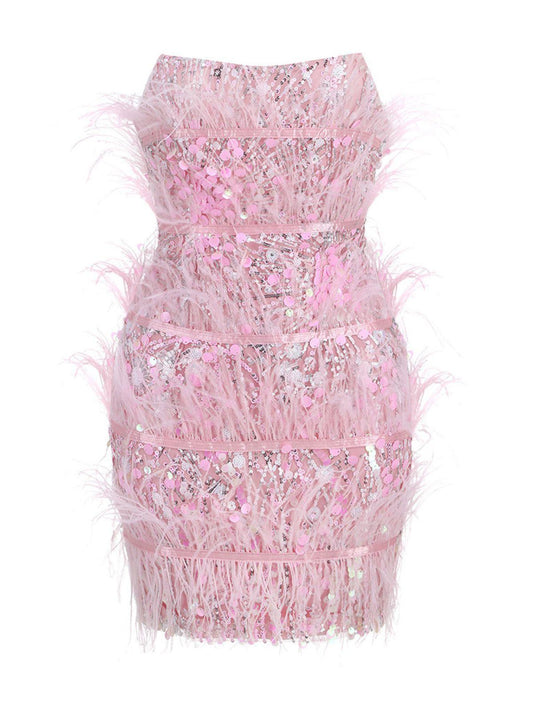 Barbara Barbie Pink Sequin Feather Dress