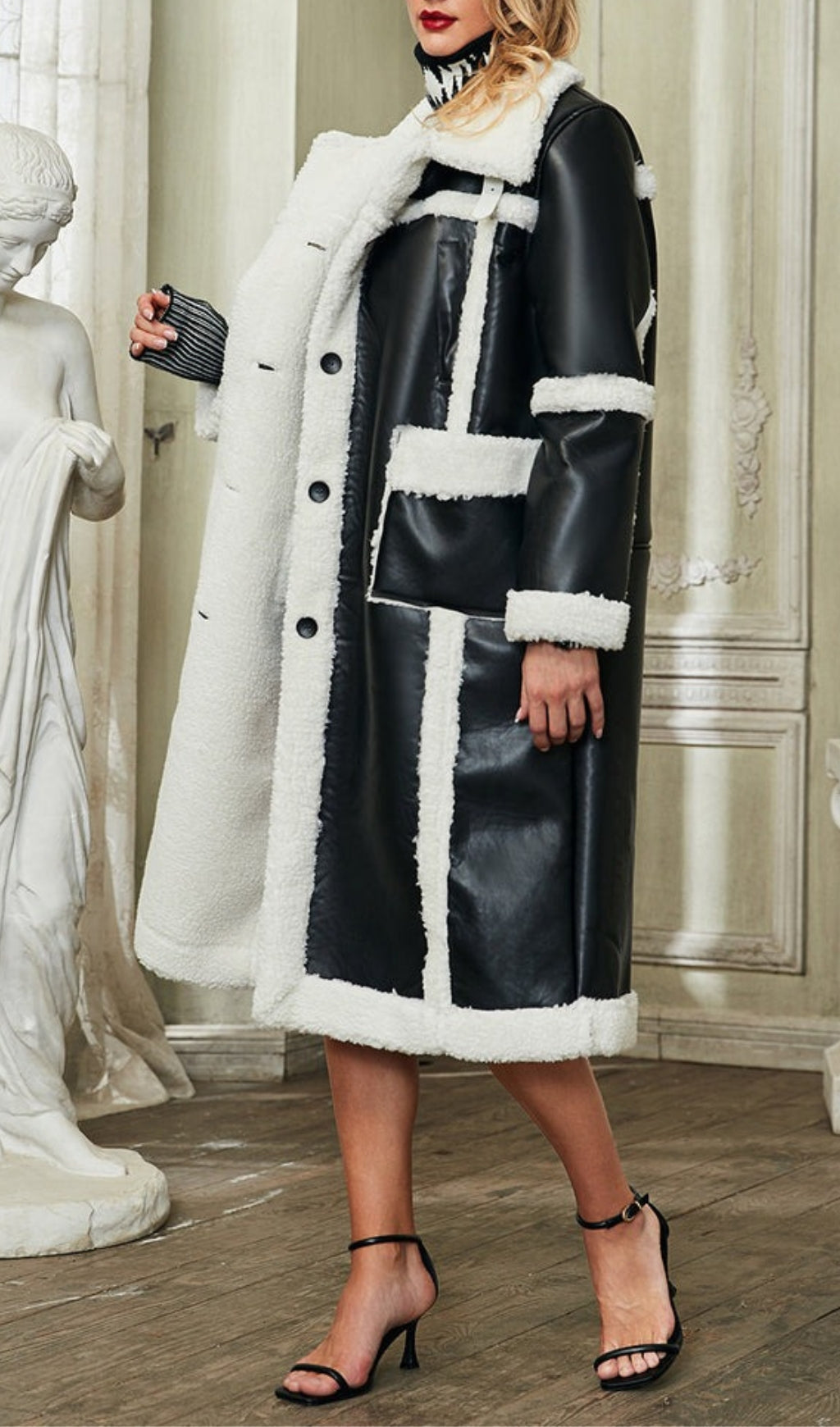 Parisa Patchwork Faux Fur Leather Coat