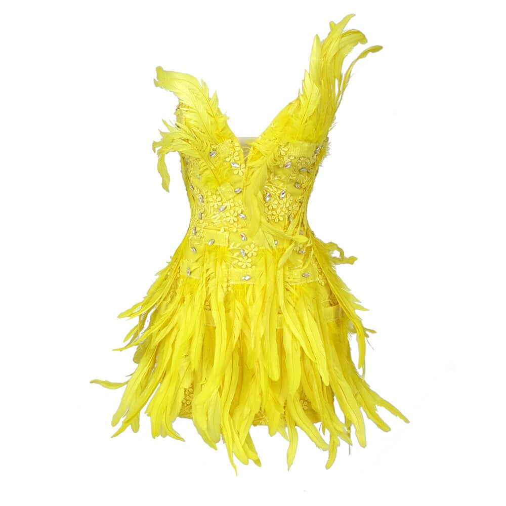 Lola Luxury Feather Rhinestone Dress