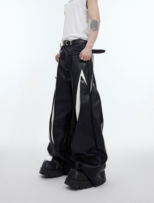 Deconstructed Split Leather Pants