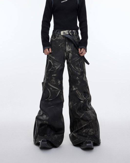 Deconstructed Faded Leather Pants