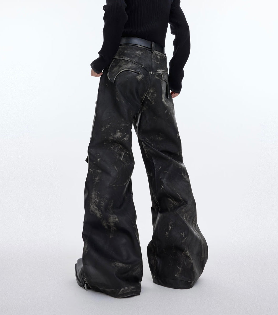 Deconstructed Faded Leather Pants