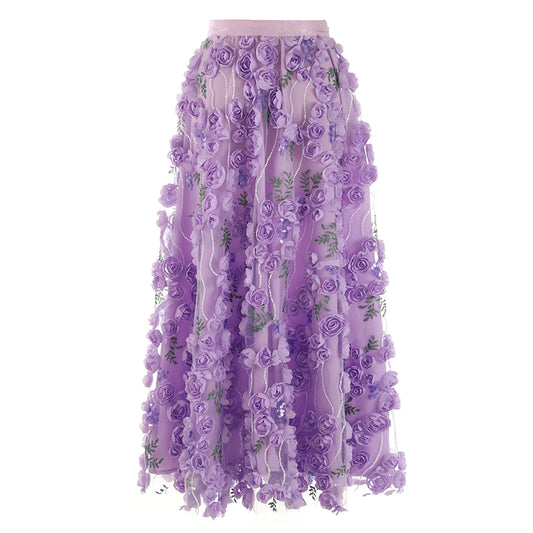 Valerie Violet Flower Embroidered Sequin Skirt