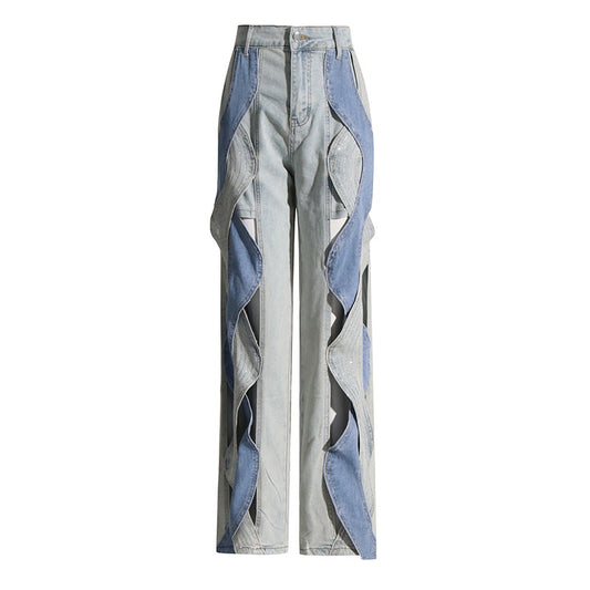 Haddie Hollow Out Twisted High Waist Straight Jeans