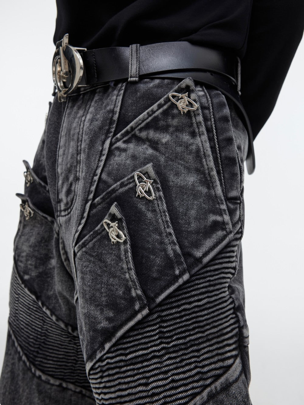 Deconstructing Metal Detail Spliced Jeans