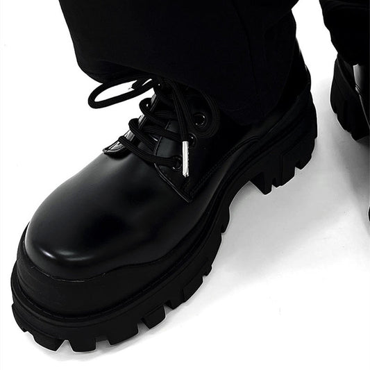 Thick Soled High-end Black Leather Shoes
