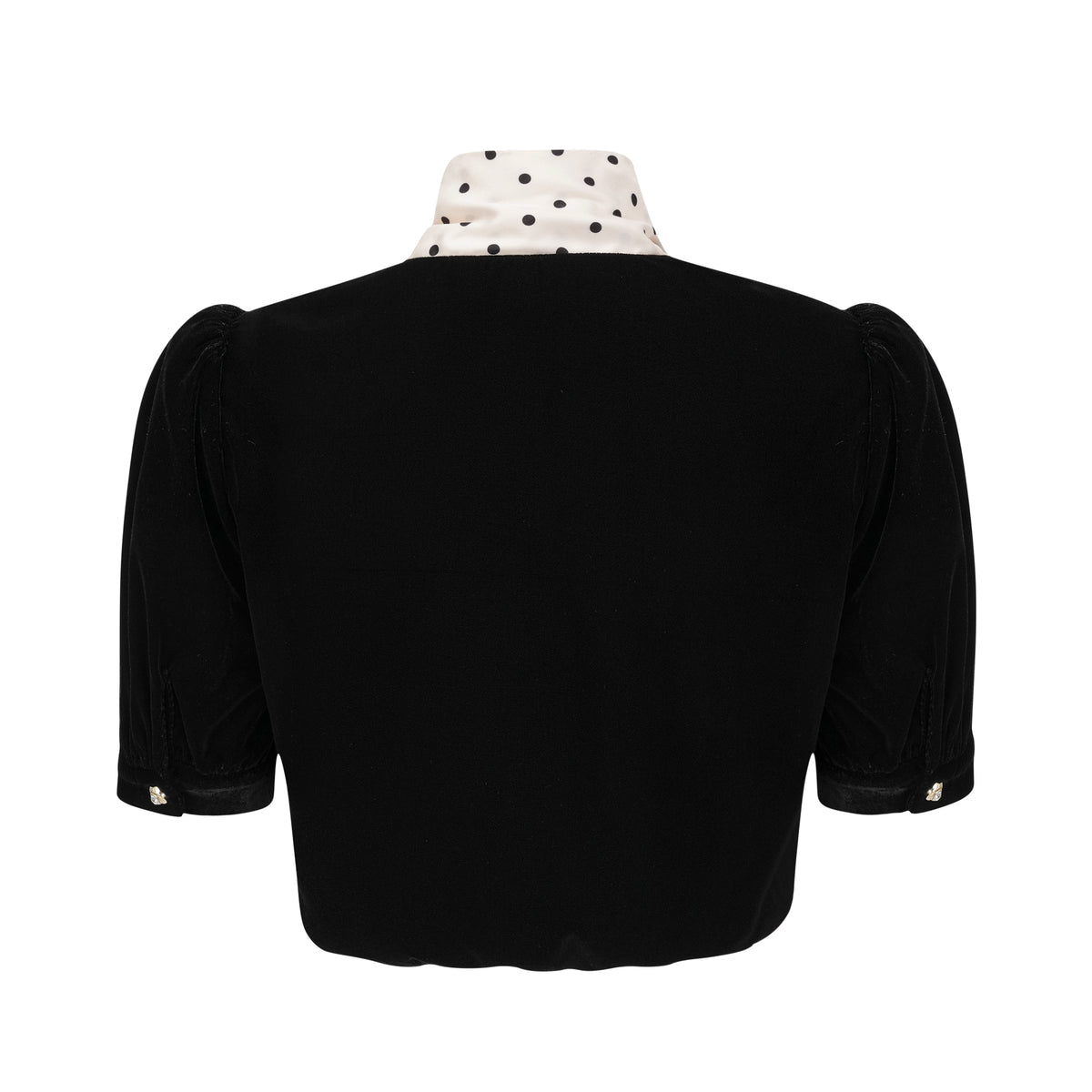 Polka Dot Bow Puff-Sleeve Velvet Top