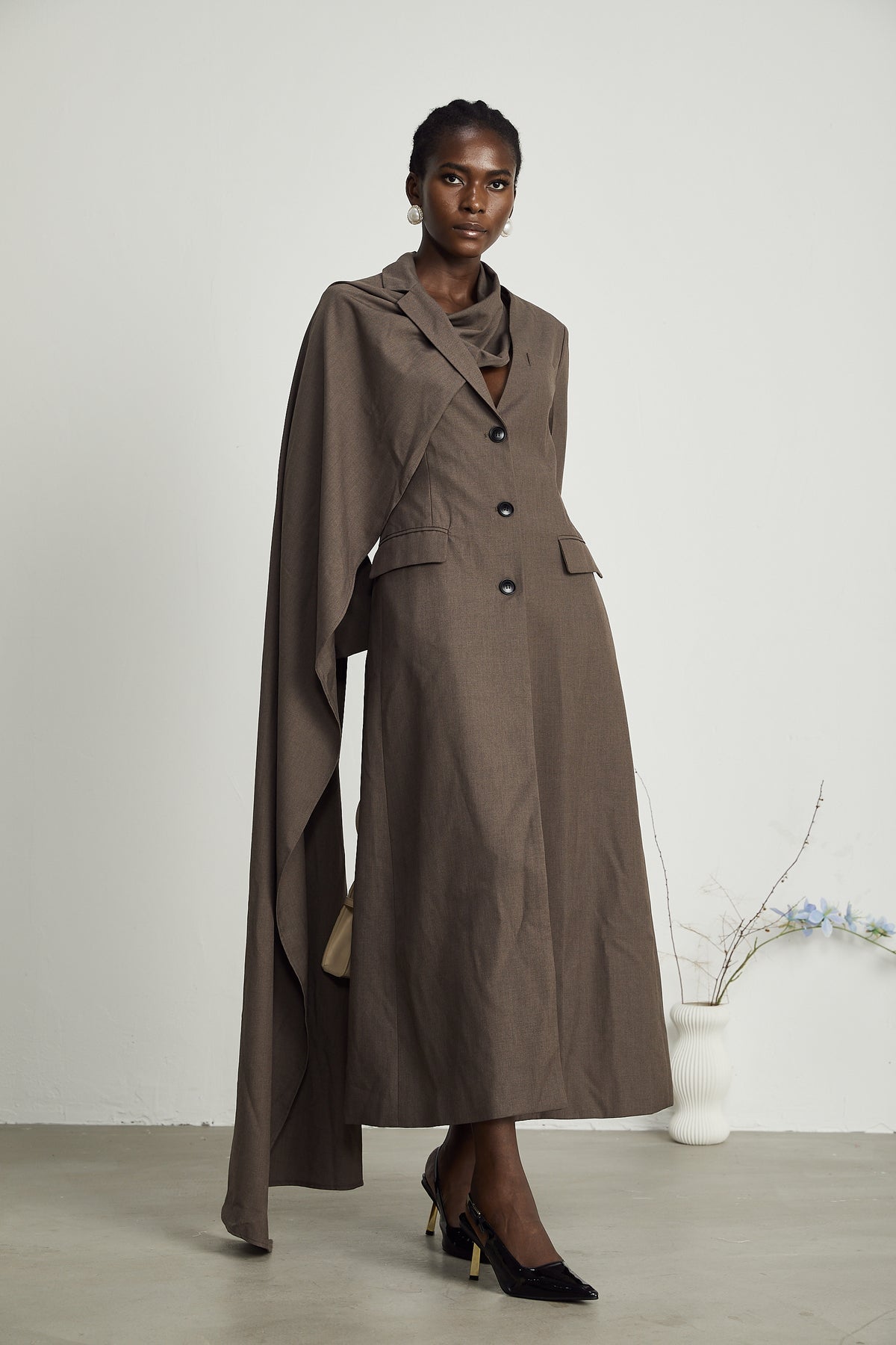 Scarf Neck Shawl Trench Coat