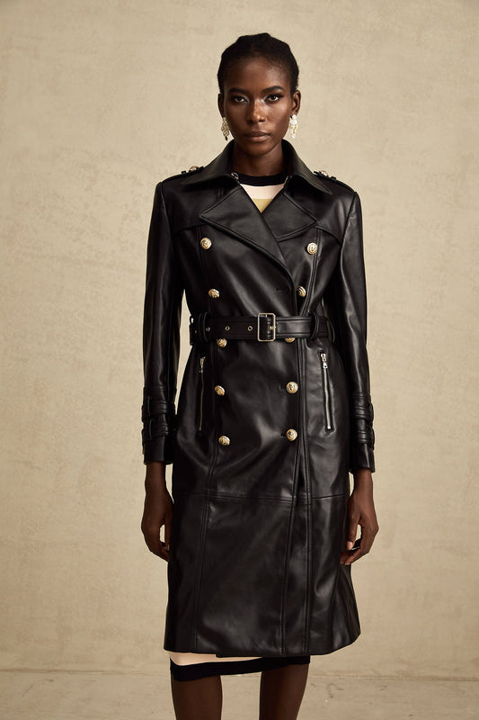 Luxury Double-Breasted Buttoned Winter Leather Coat