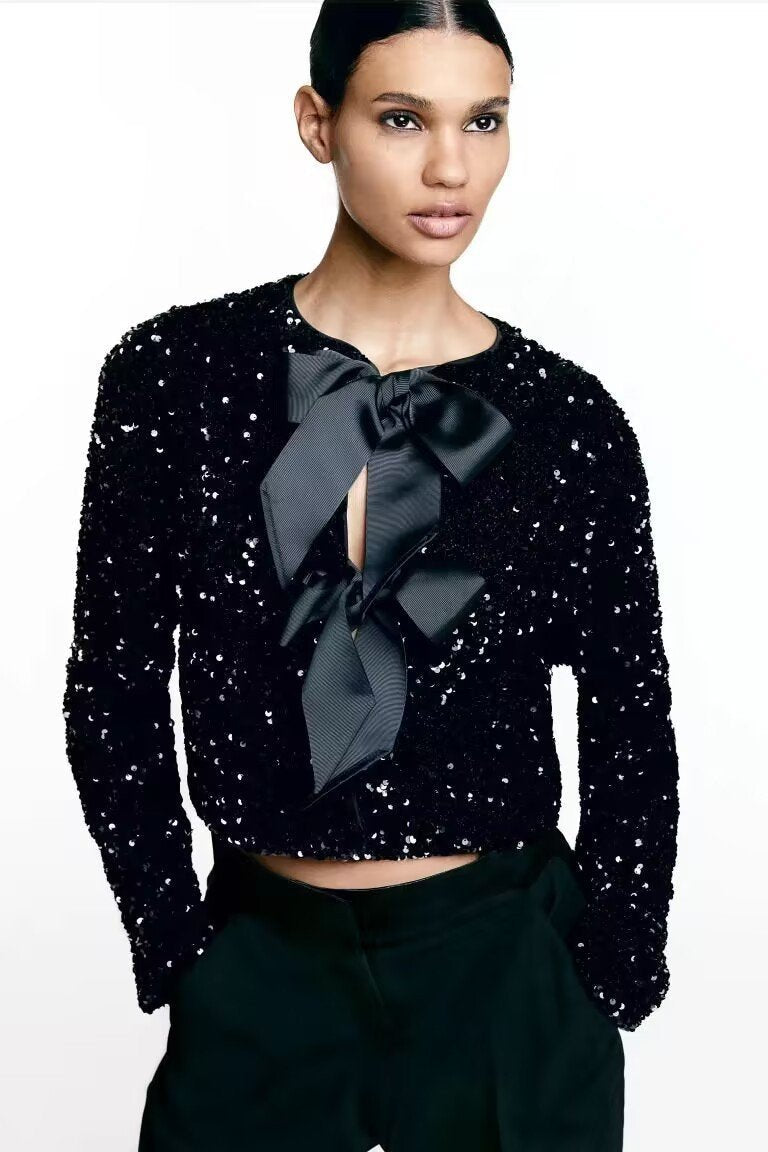 Ties Sequined Cardigan Jacket