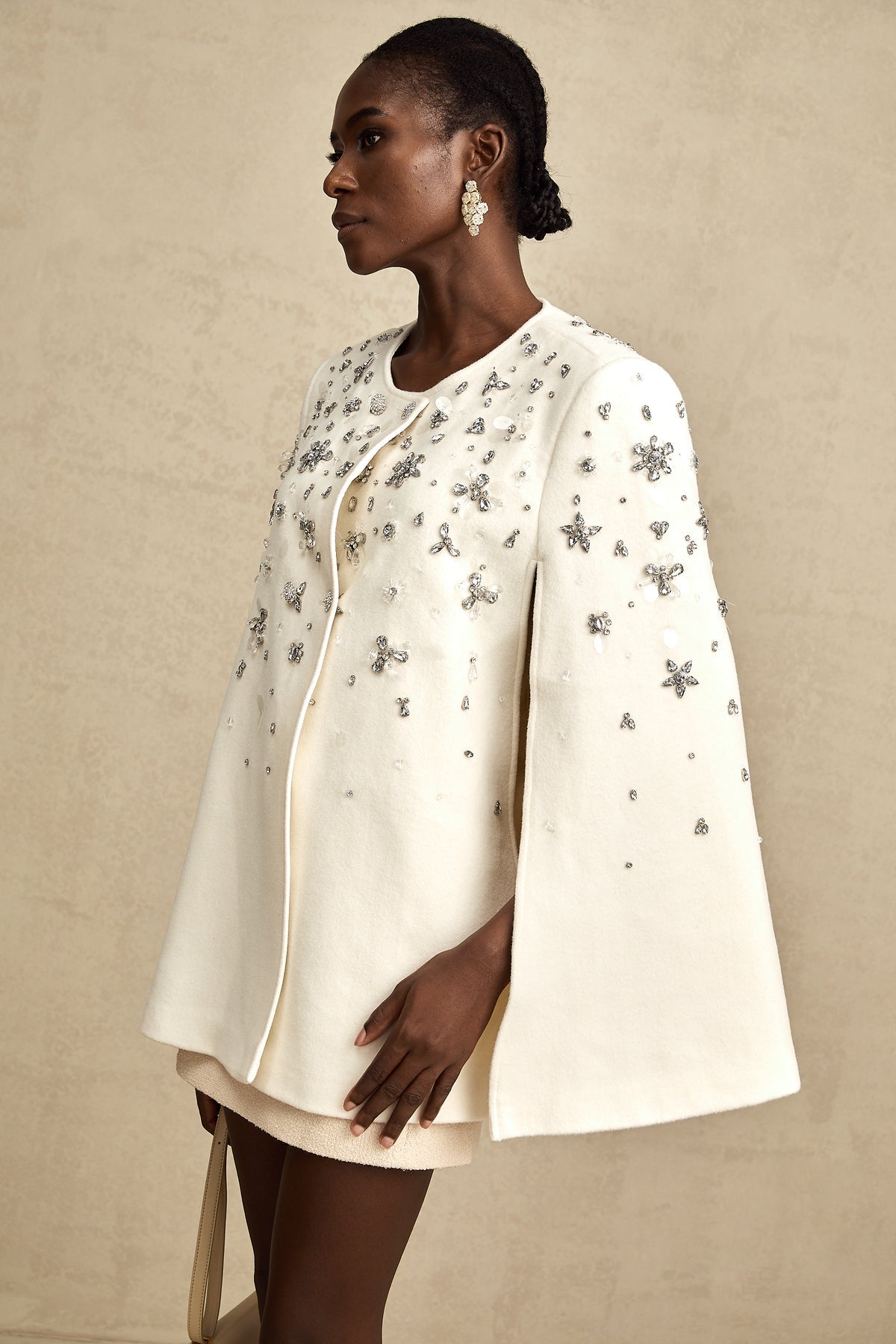 Wool Crystal-Embellished Cape Coat