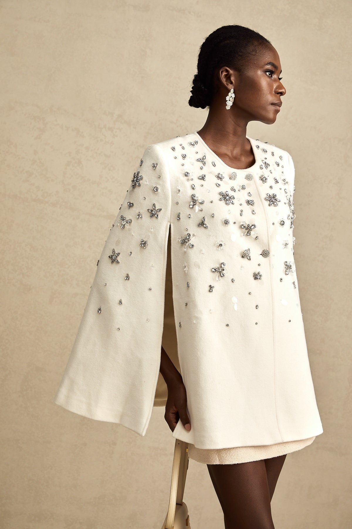 Wool Crystal-Embellished Cape Coat