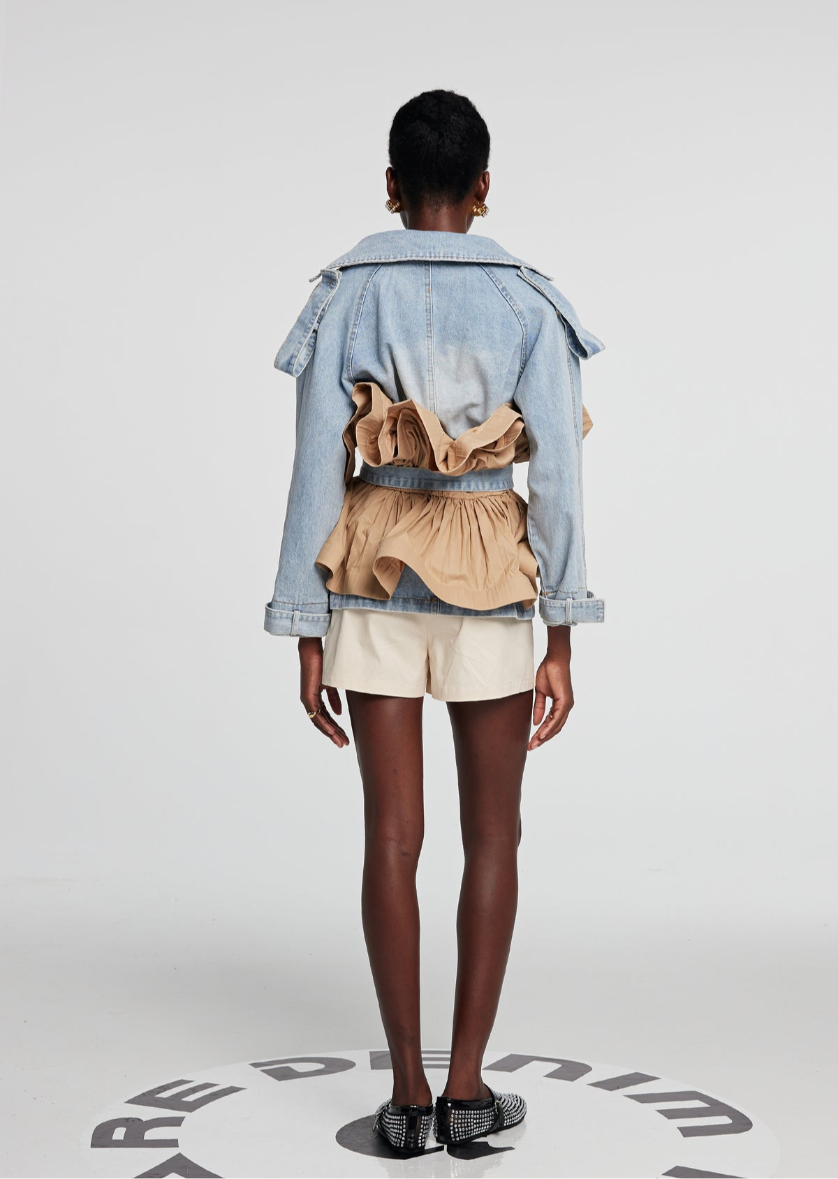 Ruffle Colorblock Denim Jacket