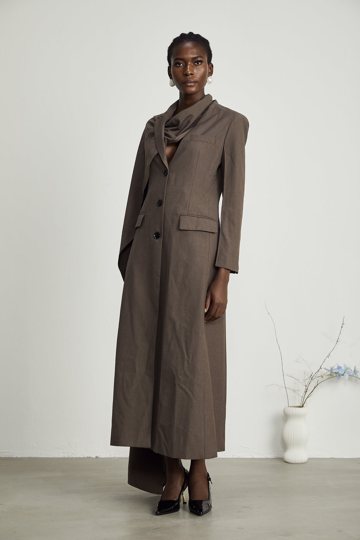 Scarf Neck Shawl Trench Coat