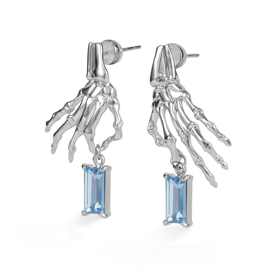 Skeleton Hand Blue Pendant Earrings