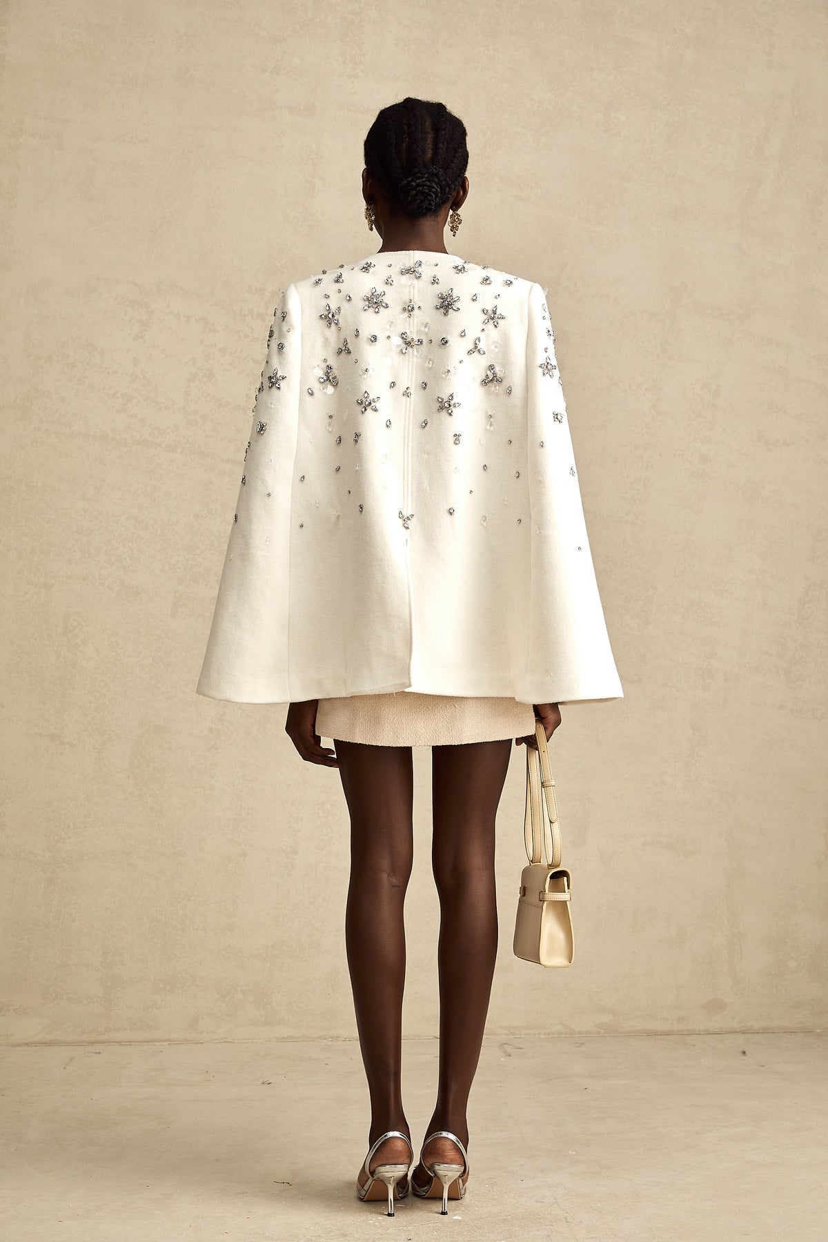 Wool Crystal-Embellished Cape Coat