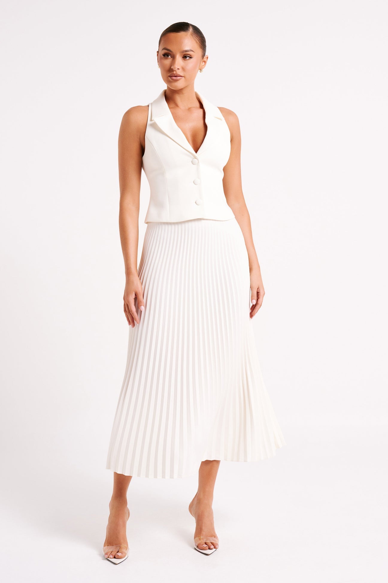 Pleated Top And Maxi Skirt Suit