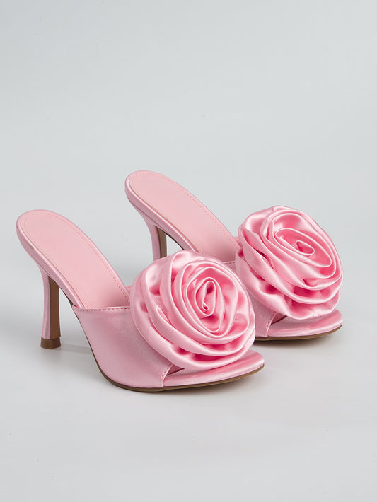 Satin Rose High Heel Sandals