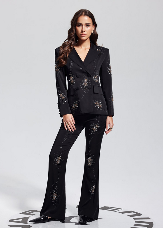 Rhinestone Blazer And Pant Suit Set