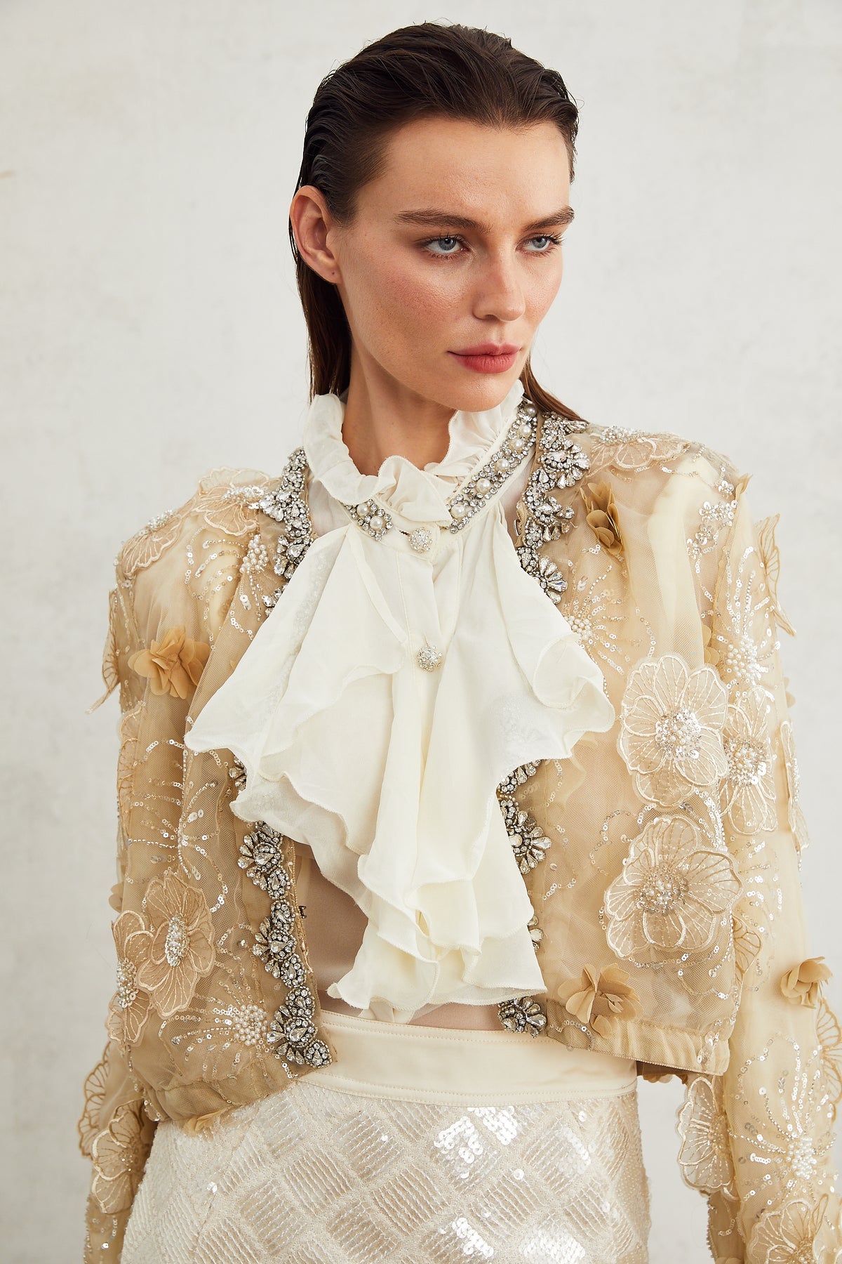 Luxury Embroidered Flowers Pearls Sequin Cardigan Jacket