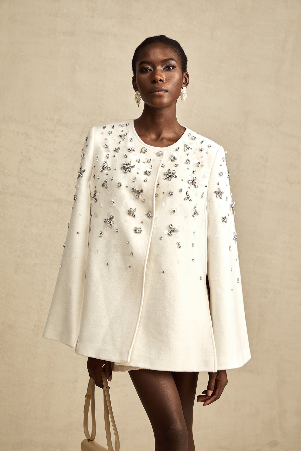 Wool Crystal-Embellished Cape Coat