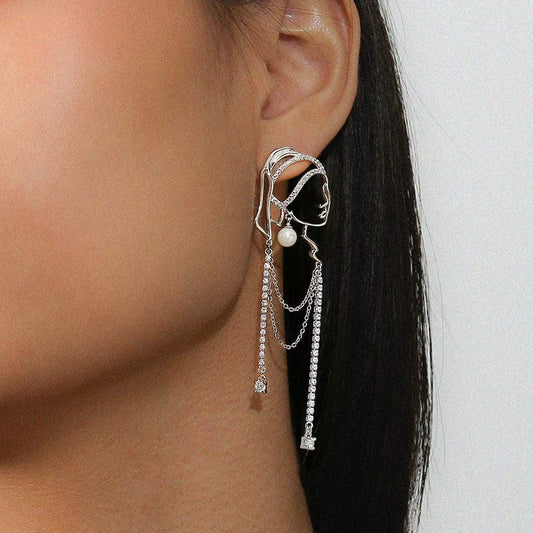 Creative Girl With Pearl Tassel Earrings