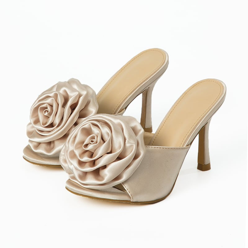 Satin Rose High Heel Sandals