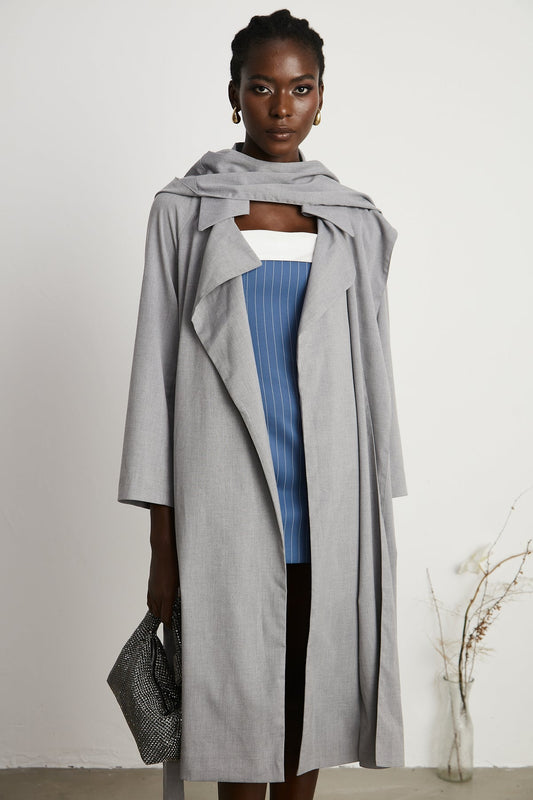 Hooded Shawl Lapel Wool Trench Coat