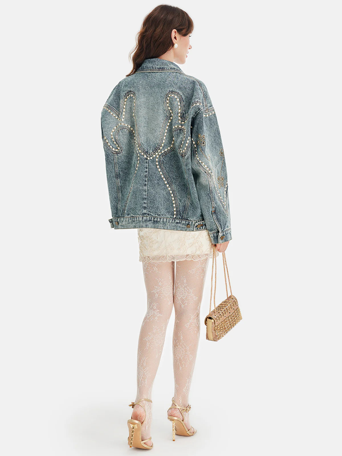 Retro Embellishmed Studded Denim Jacket