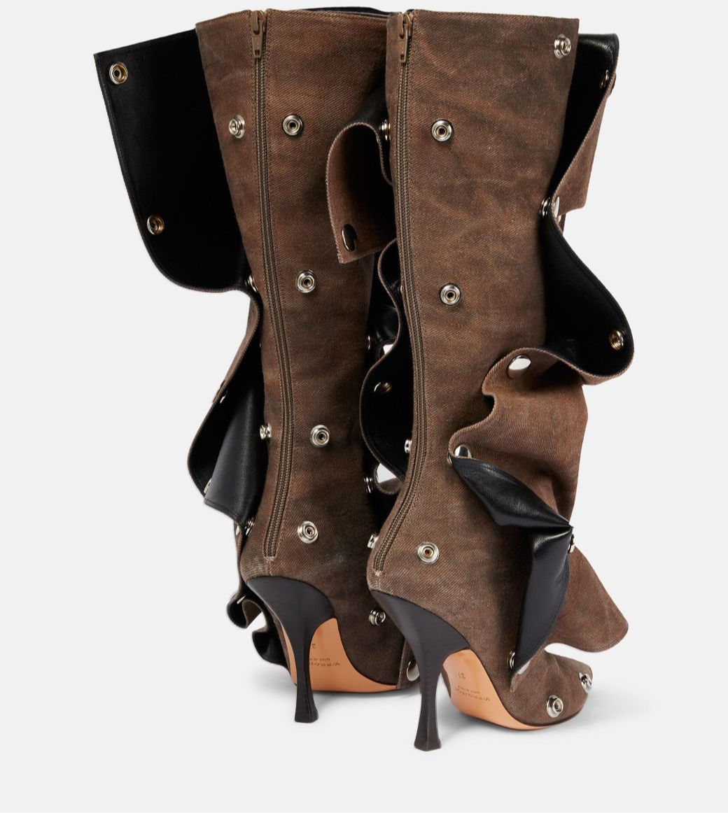 Ruched Knee-High Metal Buttons 2-in-1 Boots