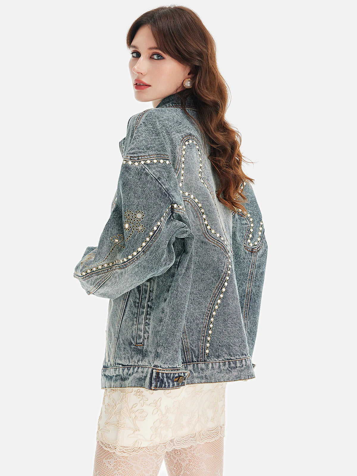 Retro Embellishmed Studded Denim Jacket