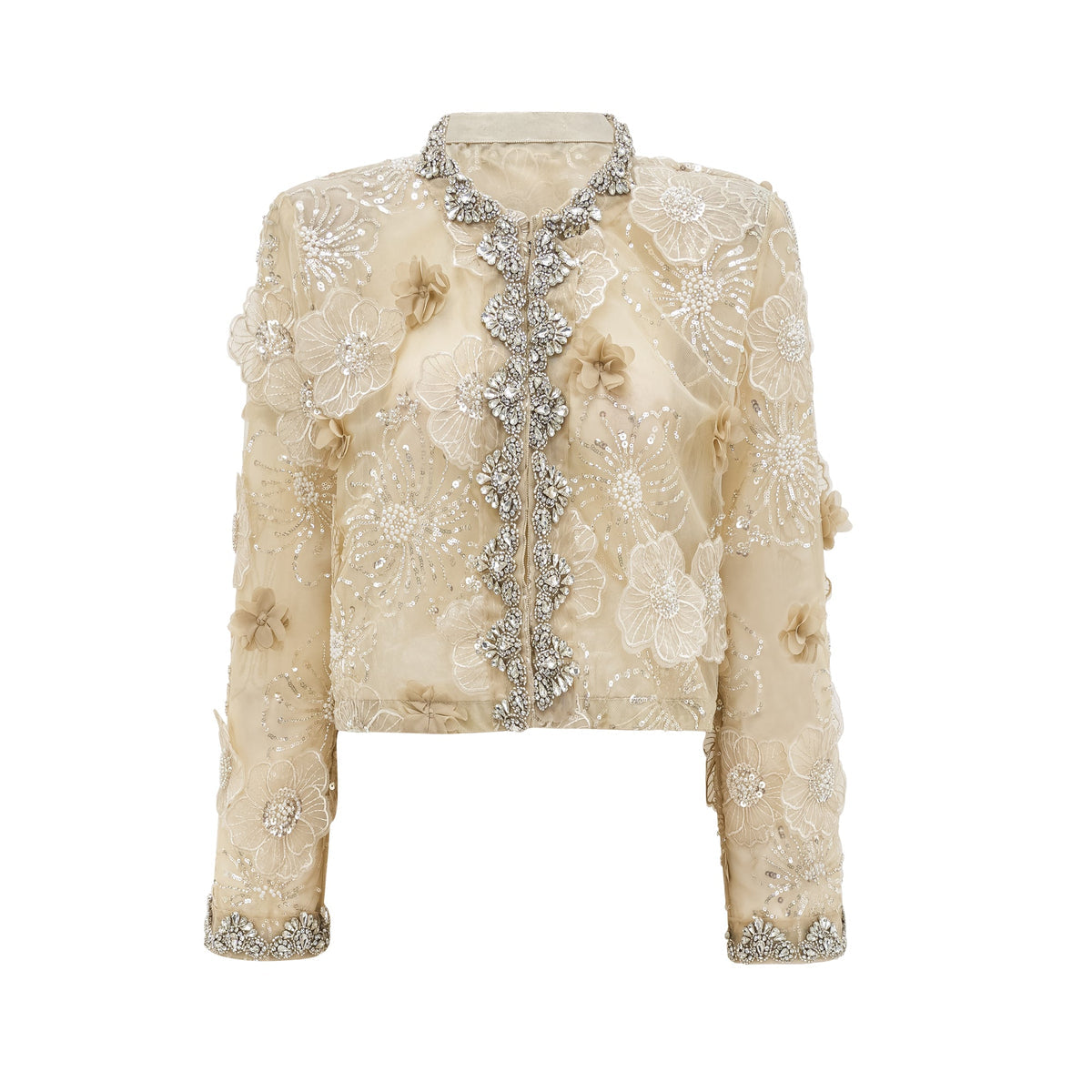 Luxury Embroidered Flowers Pearls Sequin Cardigan Jacket